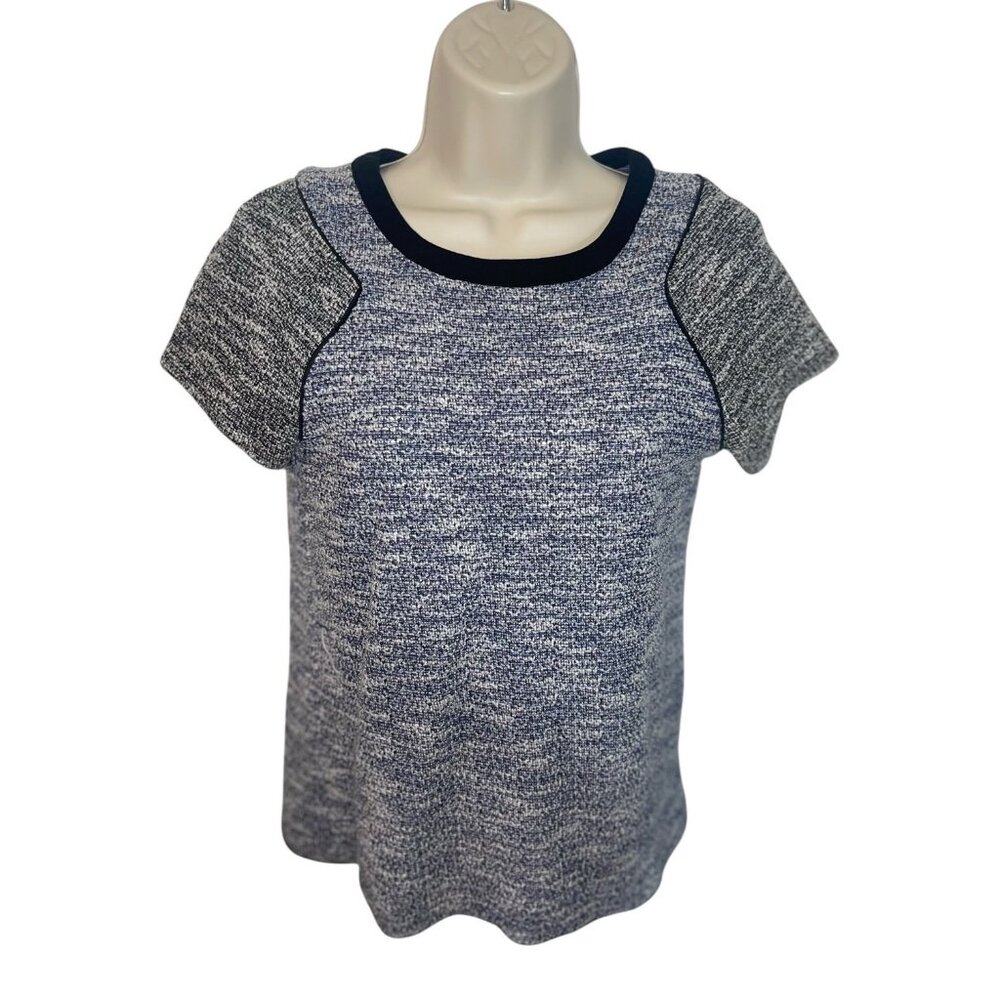 ELLA MOSS Women's Size XS Textured Knit Top Blue/Black Keyhole Back